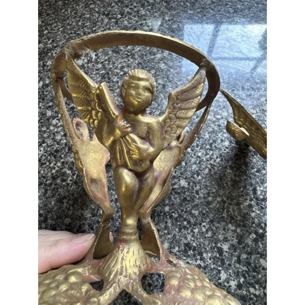Antique Vintage‎ Brass Angels Cherubs Playing Instruments Vase Bowl Holder